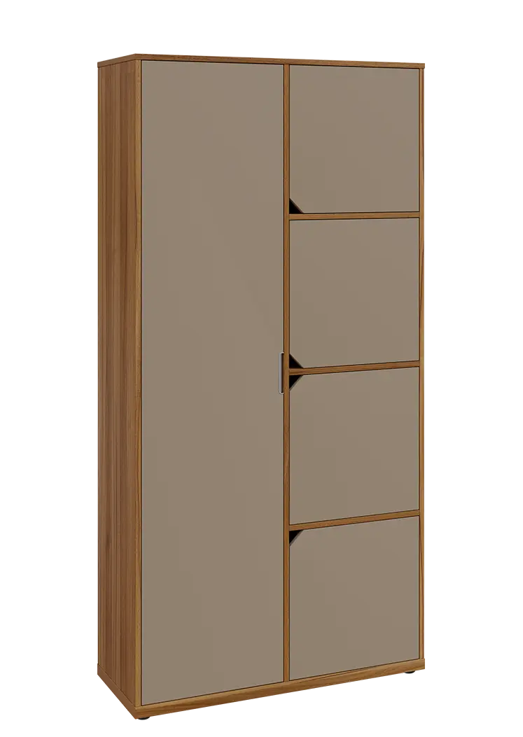 KSR6-82 L skříň šatní, 1x výsuvné ramínko, 4x dvířka, 2053x1022x400 mm, provedení levé, ořech světlý/latte